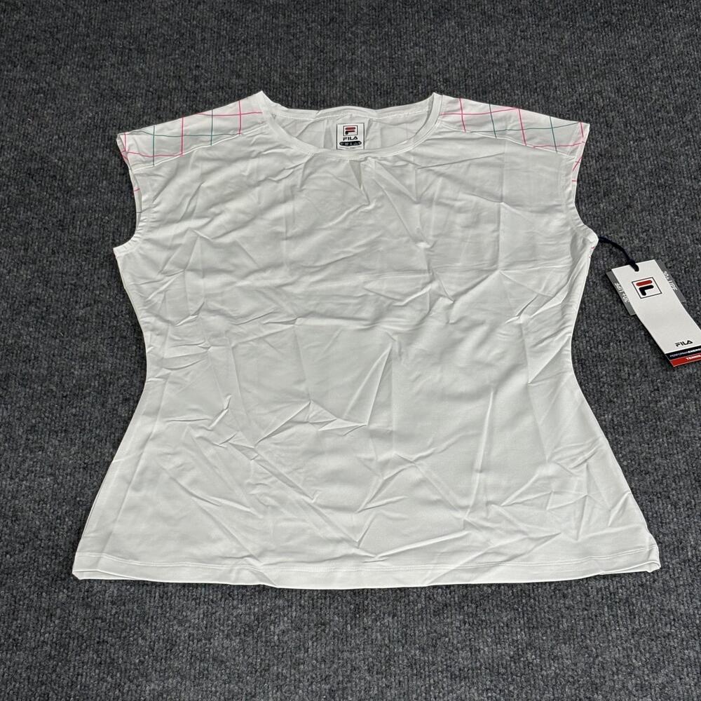 Fila Windowpane Cap Sleeve Top Womens Small White Tennis Performance UV Shirt